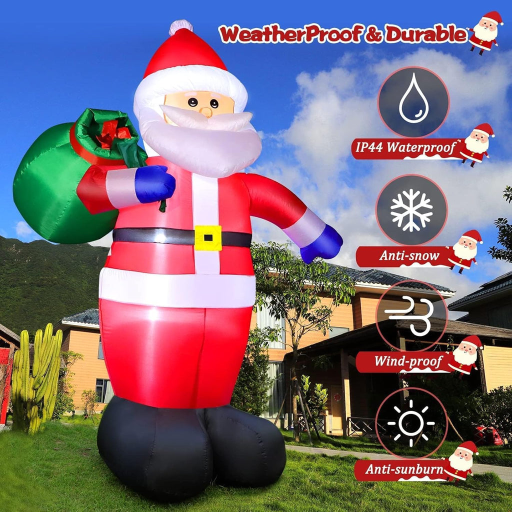 12 FT Giant Christmas Inflatables Santa Claus, Cute Blow Up Santa Outdoor Decorations with Big Gift Bag & Built-in