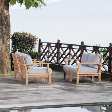 Marina Premium Grade A Teak Wood 4-Piece Outdoor Patio Furniture Set, Natural Gray