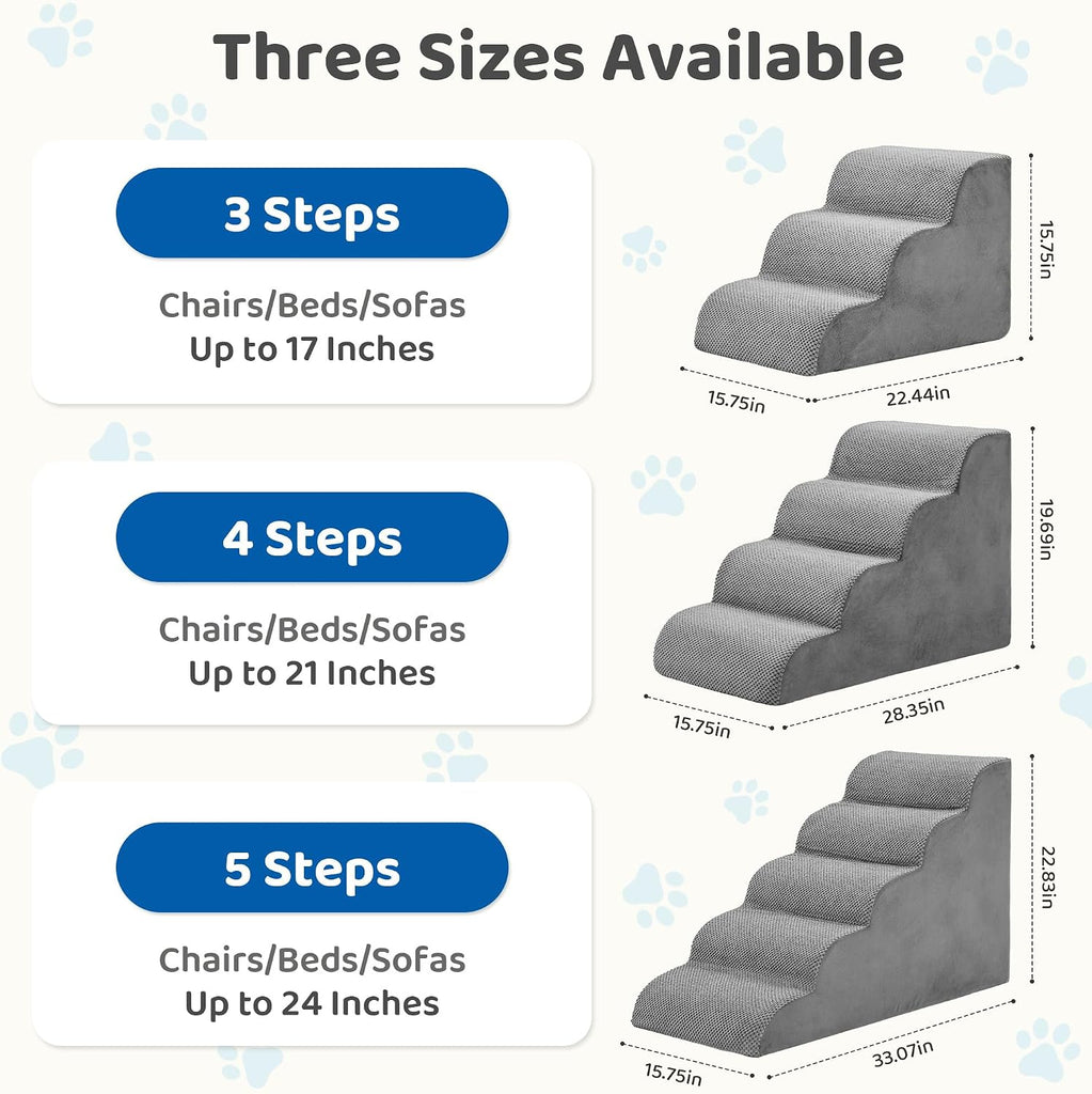 Dog Stairs for Small Dogs and Cats, 3-Step Curved Pet Dog Steps, Grey