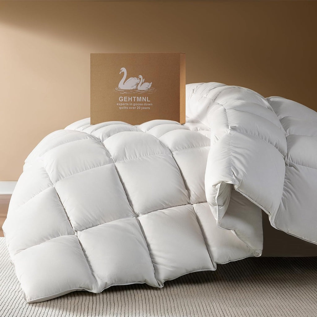 Goose Down Fiber Comforter Queen - All Season Naturally Breathable Down Comforters