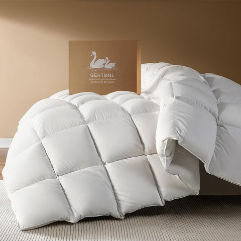 Goose Down Fiber Comforter King - All Season Naturally Breathable Down Comforters
