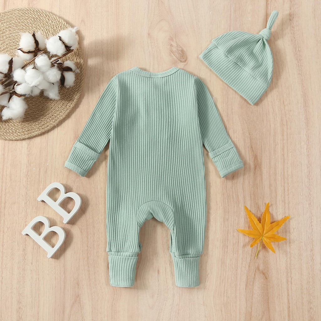 Newborn Baby Boy Knit jumpsuit Ribbbed Romper Newborn Coming Home Outfit Infant Fall Winter Clothes with Hat (Cute