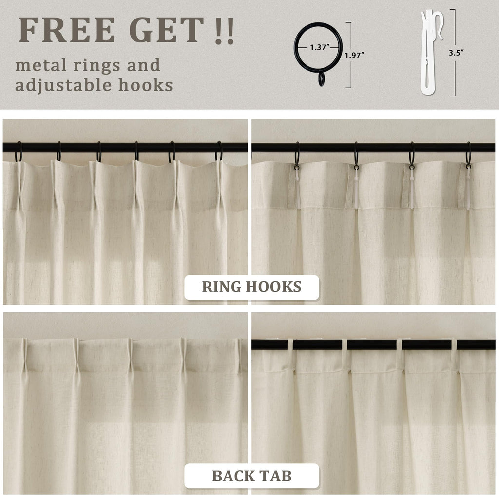 Pinch Pleat Linen 100 Inch Wide Curtains 90 Inches Long Oatmeal