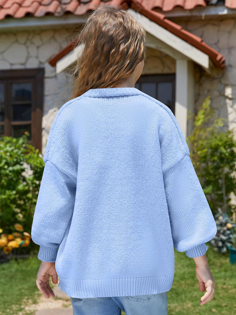Girls Open Front Cardigan Winter Kids Trendy Long Sleeve Sweater