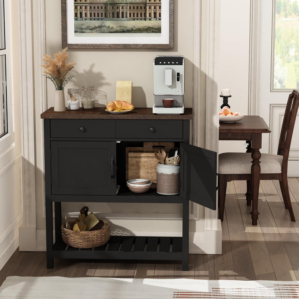 Farmhouse Console Table, Entryway Table with Storage Shelf, Coffee Bar Cabinet, Narrow Buffet Sideboard for Kitchen