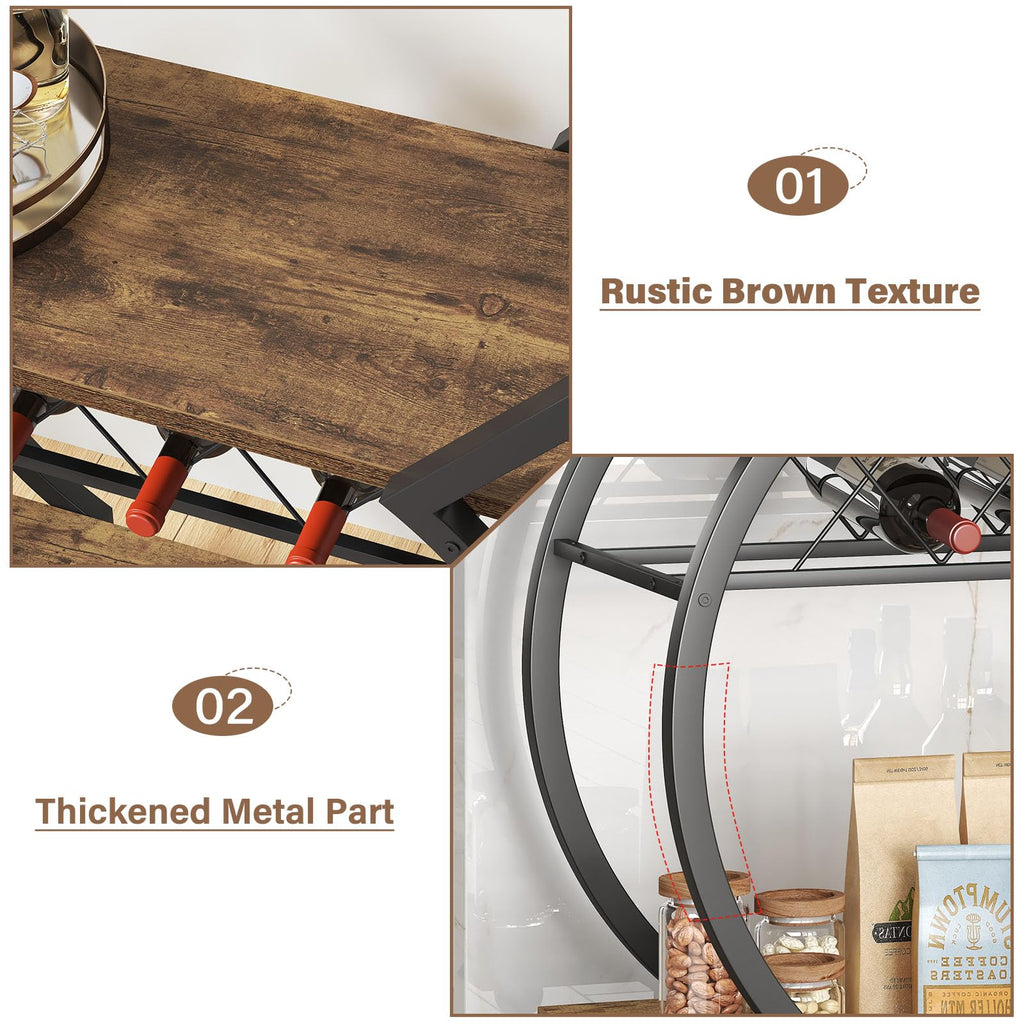 Industrial Bar Cart, Beverage Serving Cart with Wheels, Rustic Brown