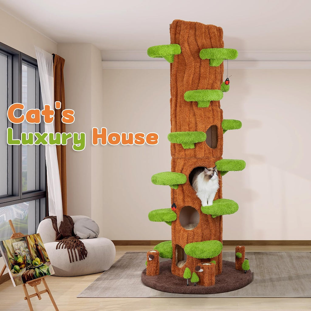90.5-Inch Luxury Cat Tree for Large Cats, Heavy-Duty Multi-Level Cat Tower with 6 Condos, Washable Cushions and Sisal
