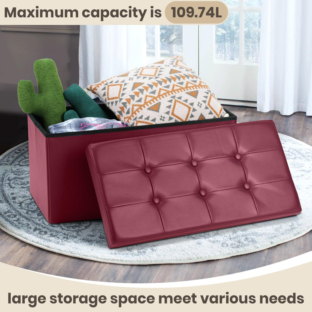 Ottoman Bench with Storage 30x15x15 inches White Ottoman for Room Folding Leather Footrest Footstool Rectangle