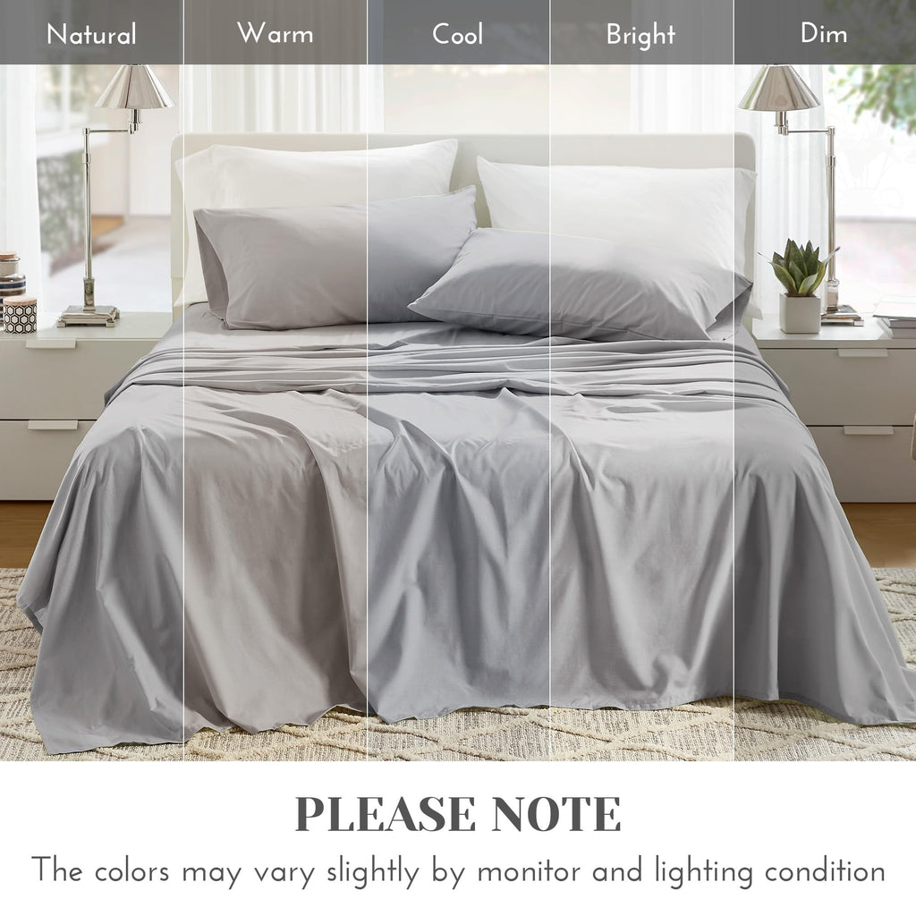 100% Cotton Percale Sheets Queen Extra Deep Pocket, 4 Piece