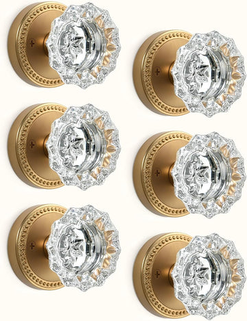 6 Pack Champagne Bronze Passage Crystal Door Knobs
