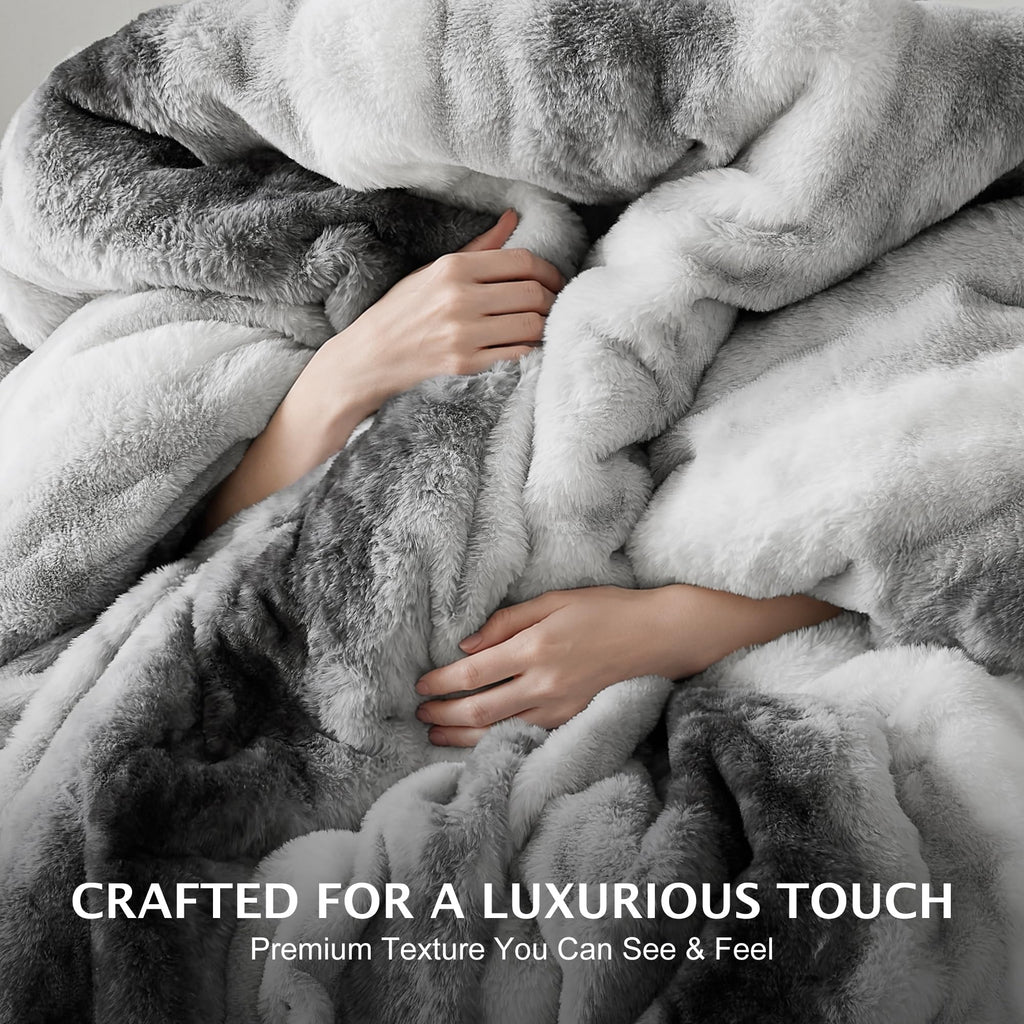 Fluffy Faux Fur Comforter Set, 2-Piece Plush Bedding, Grey
