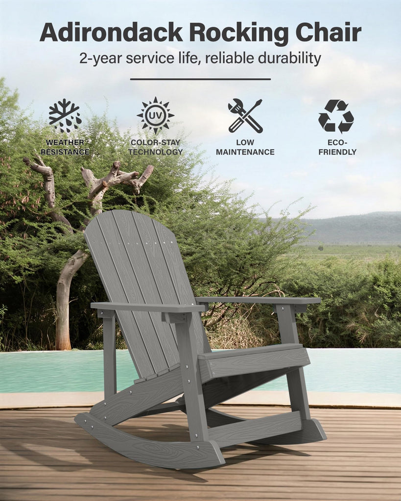 Adirondack Rocking Chair Set of 2, All-Weather Resistant, Grey