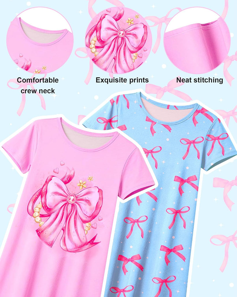 2Pcs Girls Nightgowns Kids Pajamas Princess Nightgown Dress Sleepwear for Toddler Little Girls Nightdress