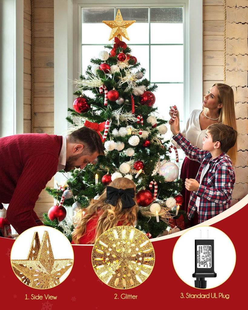 Christmas Star Tree Topper with Snowflake Projector Lights