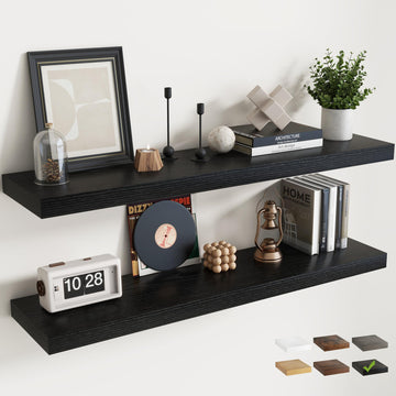 48 Inch Floating Shelves, 9"Deep Wall Shelf, 60 Lbs Capacity, Black, 2pcs