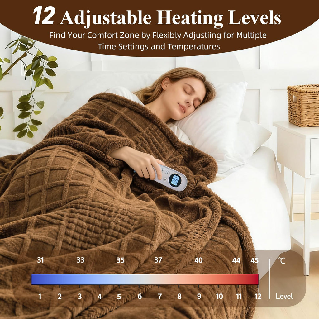 Heated Blanket Electric, Waffle Heating Blanket with 12 Heat Levels