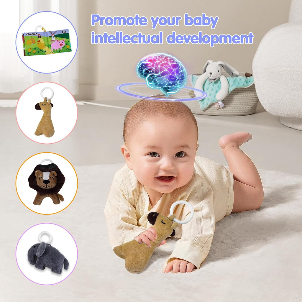 Portable Baby Lounger with 4 Toys,Infant Lounger with Fitness Rack, Breathable & Soft Cotton Newborn Lounger