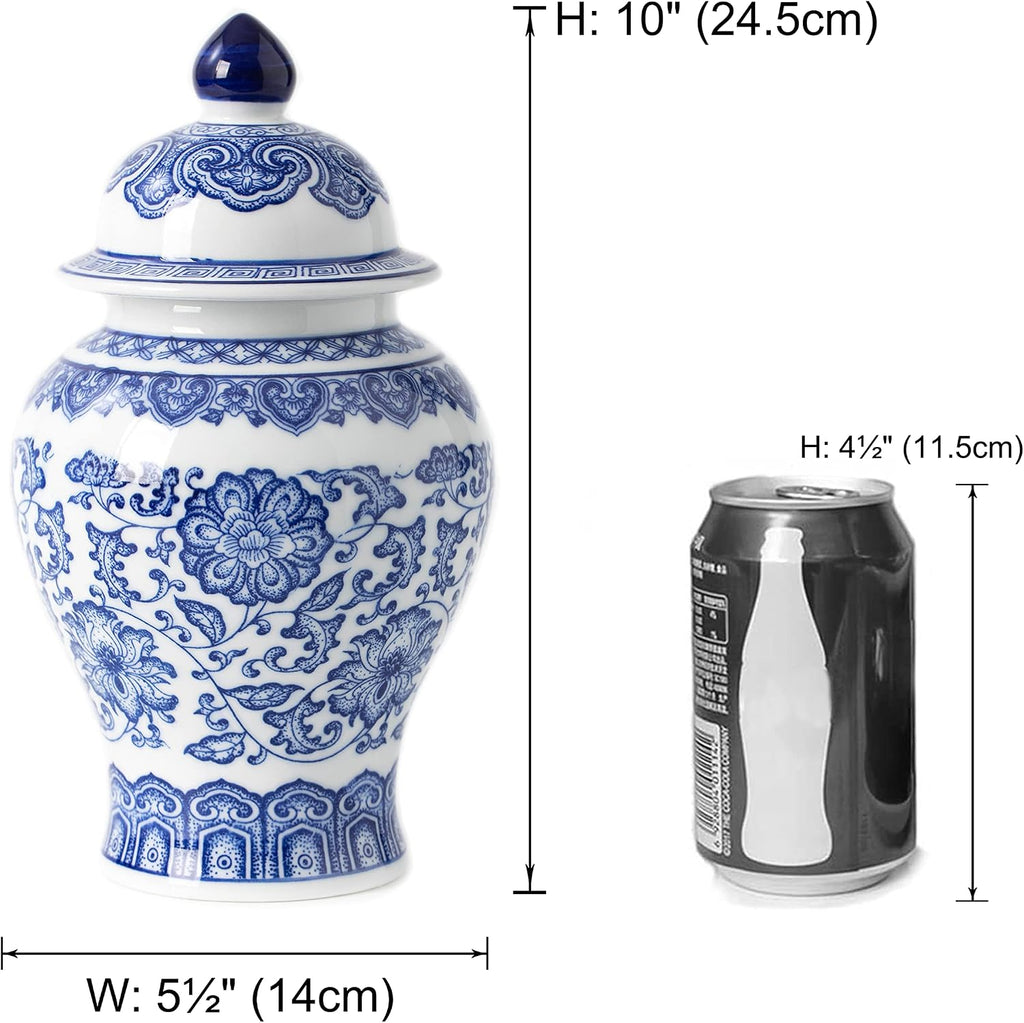 Blue and White Ginger Jar, Ceramic Chinoiserie Decorative Jars, Flower Vase Pocelain, Glossy Vase for Table, Living