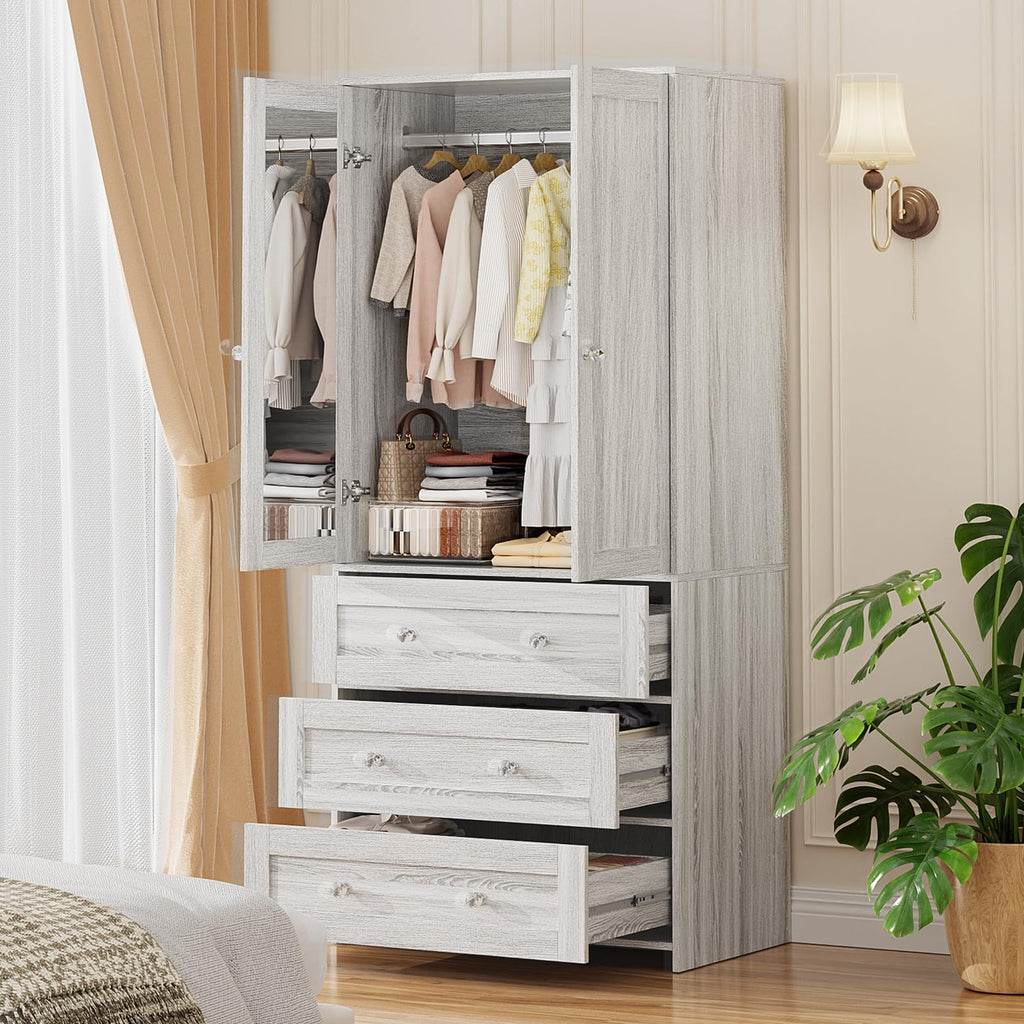71" Tall Armoire Wardrobe Closet with Drawers and Mirror