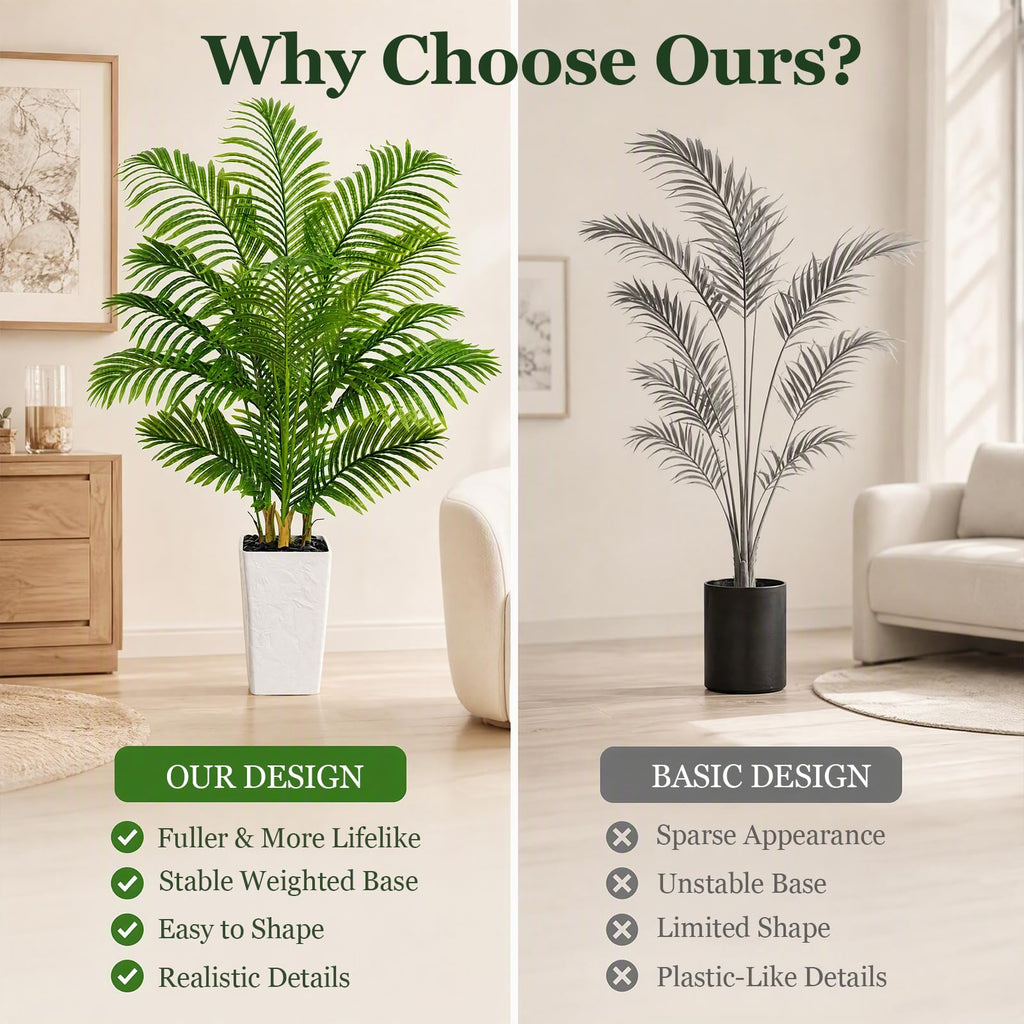 5FT Artificial Palm Tree, Realistic Areca Palm with White Planter