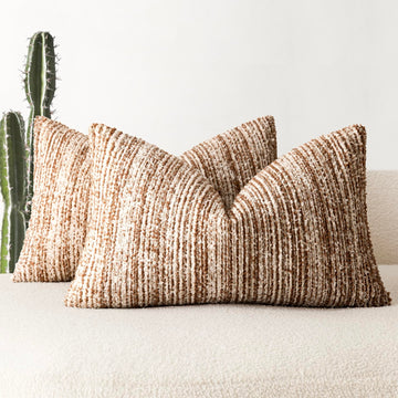 Set of 2 Faux Fur Textured Modern Throw Decorative Pillow Covers Lumbar Accent Striped Cushion Sherpa Boho Farmhouse