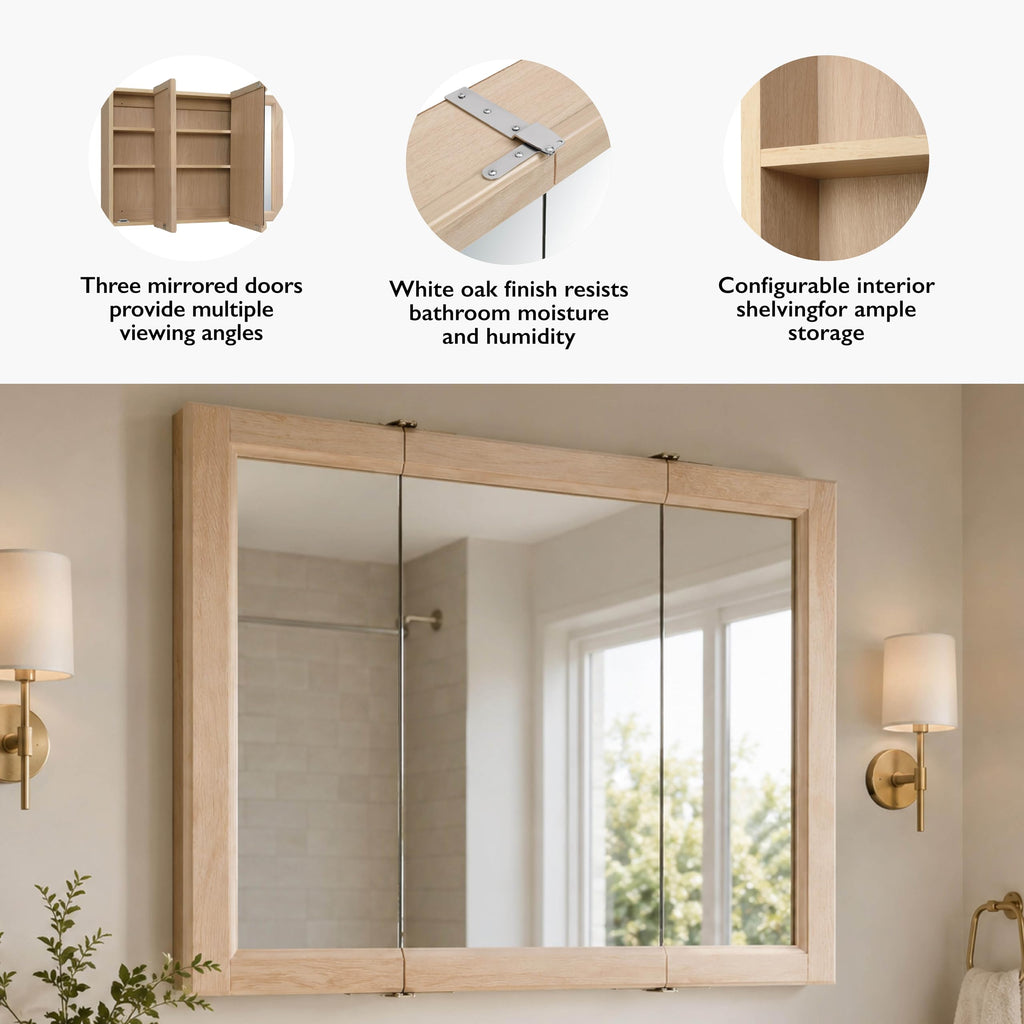 Wyndham Tri-View Medicine Cabinet, 30", White Oak