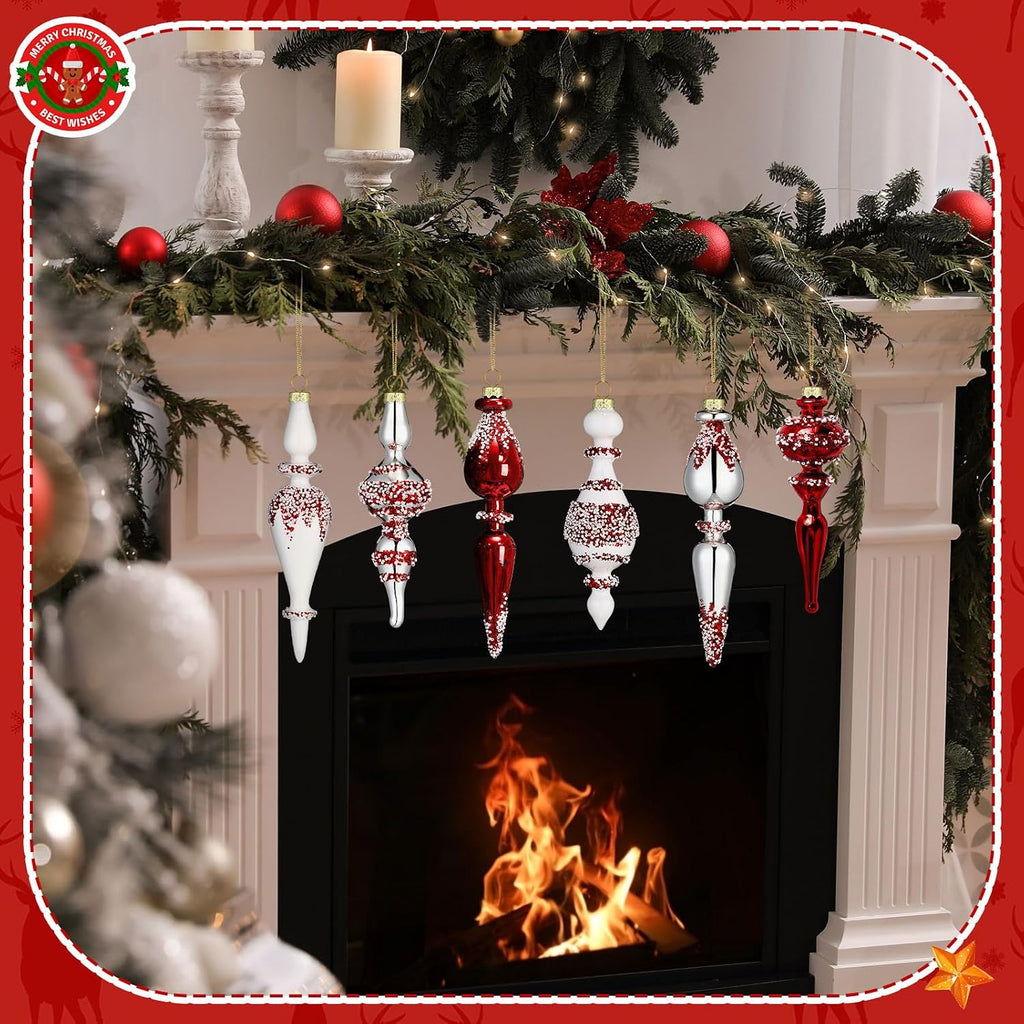 6 Pcs Large Mercury Glass Finial Christmas Ornament Nordic Frost Vintage Red Glass Ball Ornaments Christmas Tree Drop