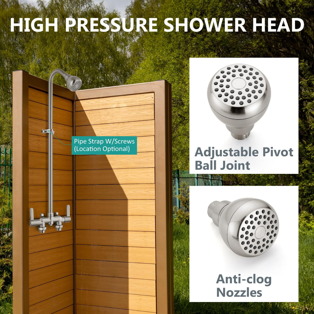 Outdoor Shower Kit, 3-Inch Center, 2-Handle, Brushed Nickel
