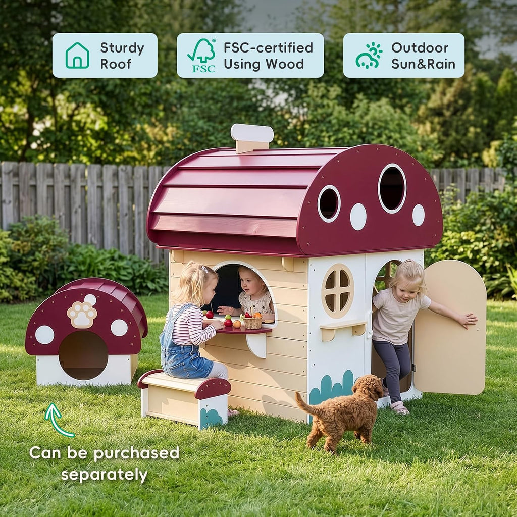 Outdoor Solid Wood Kids Playhouse for Ages 3-8 | Toddler Outdoor Play Kitchen with Chalkboard, Half Door, White Kids