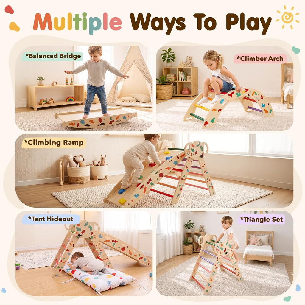 Foldable Triangle, Birch Plywood Montessori Climbing Gym with Slide