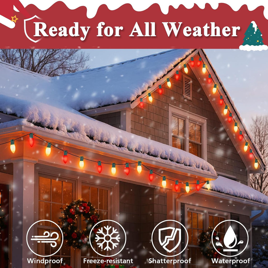 C9 Christmas Lights Outdoor, 100FT 100LED string Lights Waterproof Shatterproof, Extendable C9 Xmas Lights, Indoor
