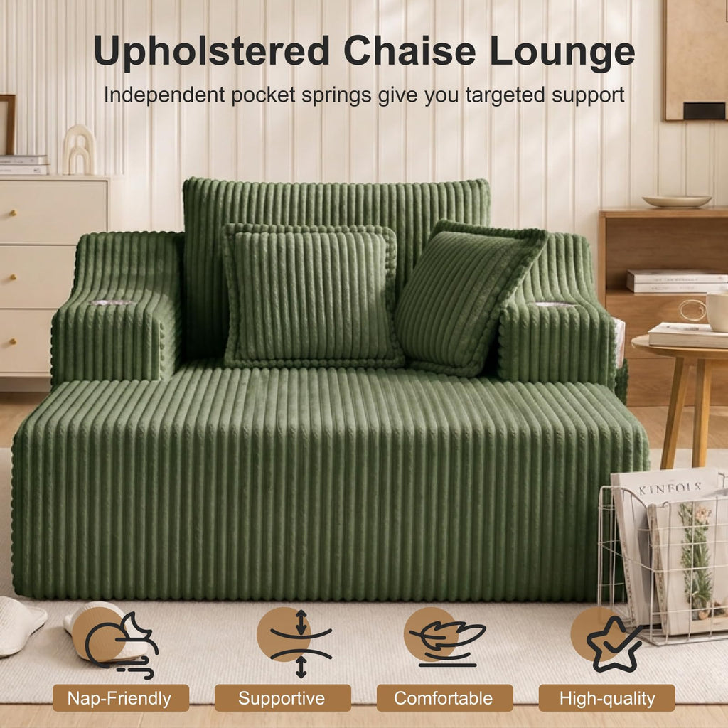 67" Oversized Chaise Lounge Chair Indoor, Boneless Chair with Cup Holders