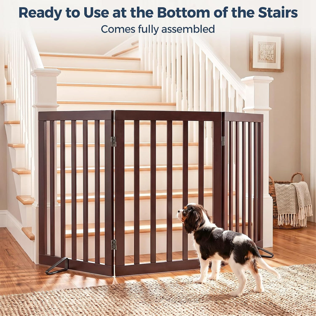 Dog Gate Indoor, Bamboo Freestanding Pet Gate, 24"H, Espresso