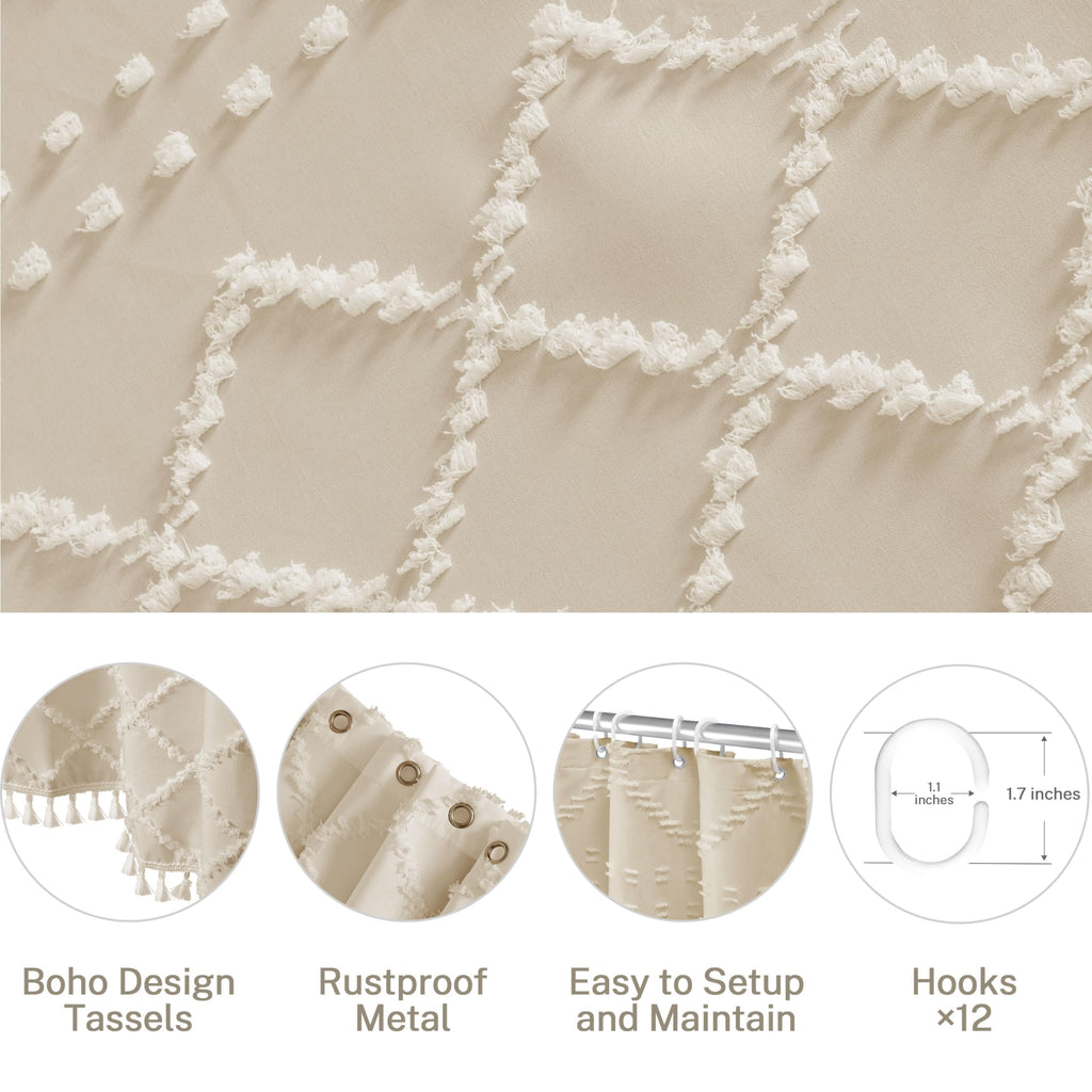 Small Stall Boho Shower Curtain Cream/Beige Tassle Woven Fabric Shower Curtain 36 x 72 Half Size Tufted Chevron