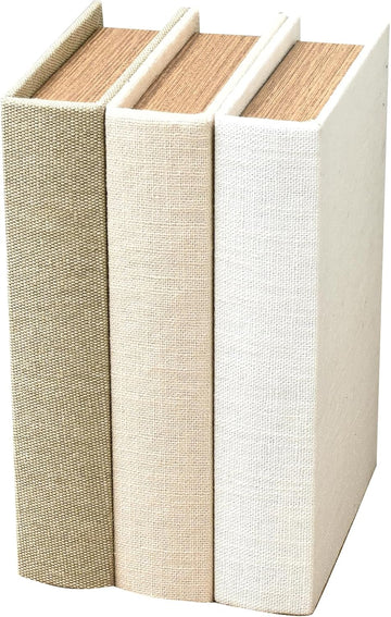 Modern Linen and Wood Decorative Faux Book Boxes Set of 3,10", Taupe,Beige,Off White