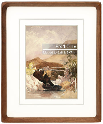8x10 Picture Frame with Mat for 5x7/6x8, Natural Walnut Wood Handcrafted Rounded Corner with Real Glass, Vertical or