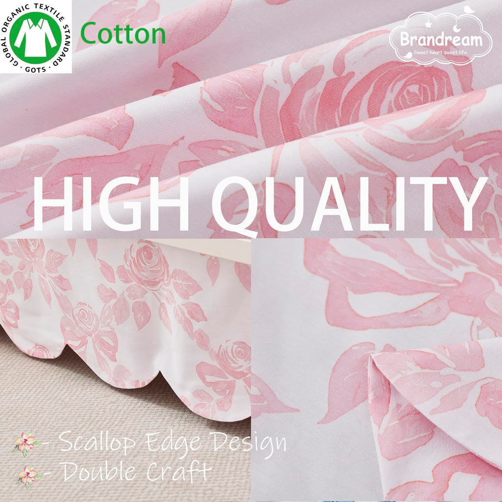 Scallop Edge Organic Cotton Crib Skirt, Baby Girl Crib Skirt Toddler Bedskirt Farmhouse Chic Cottagecore Nursery Bed
