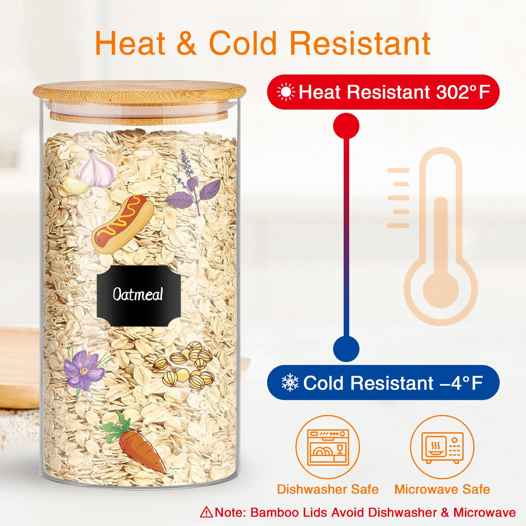 Glass Storage Jars 45 oz 4 Pcs Clear Glass Food Storage Containers with Airtight Bamboo Lid Stackable Kitchen