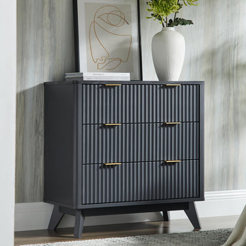 32" Fluted 3 Drawer Dresser, Dark Grey