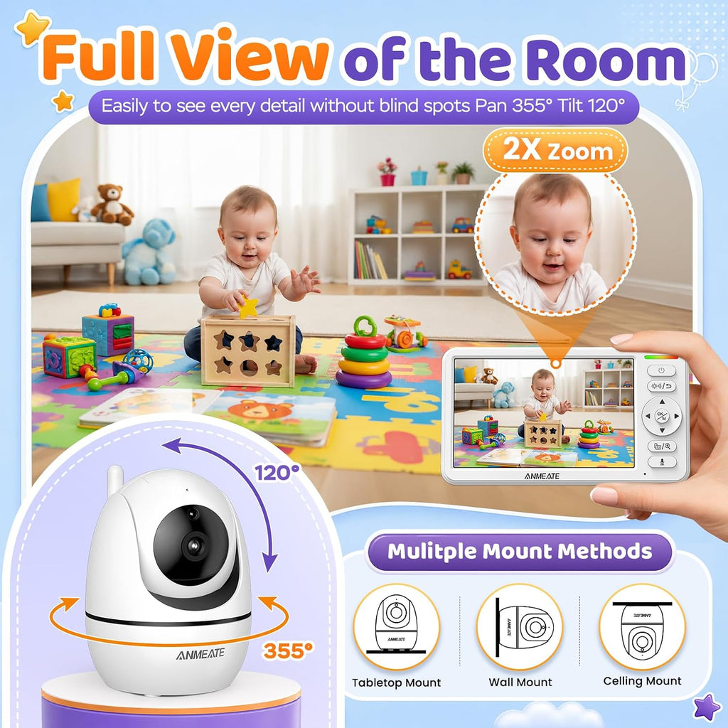 6" Split Screen Video Baby Monitor with 2 Cameras and Audio No WiFi
