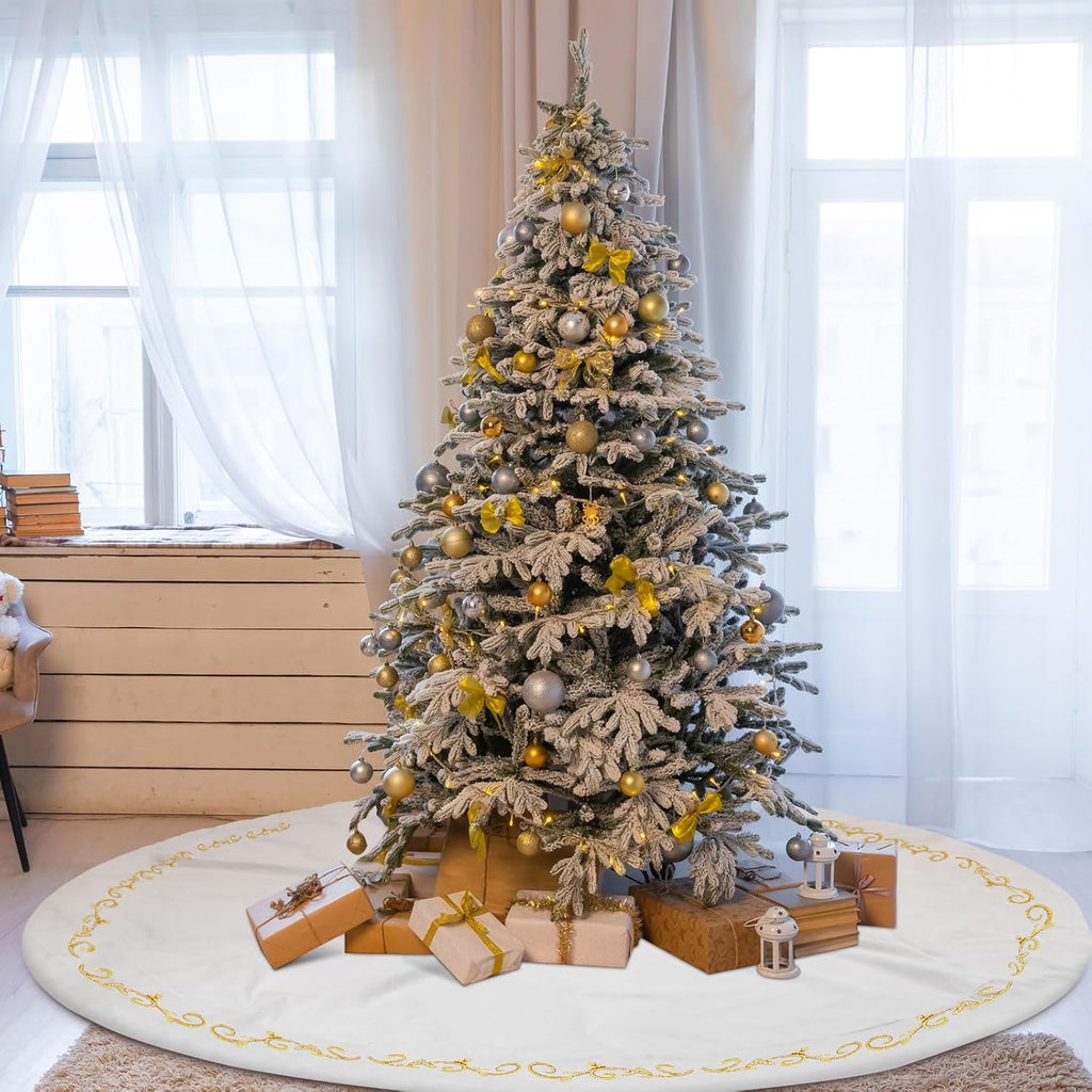 60 inch Velvet Christmas White Tree Skirt(Classical Style)