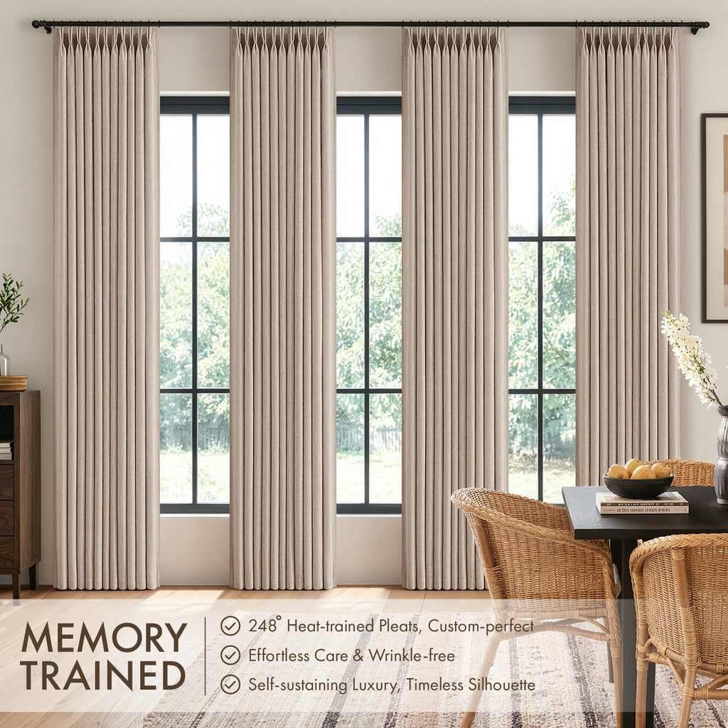 4 Panels Set Pinch Pleated Linen Curtains 96 Inches Long Taupe