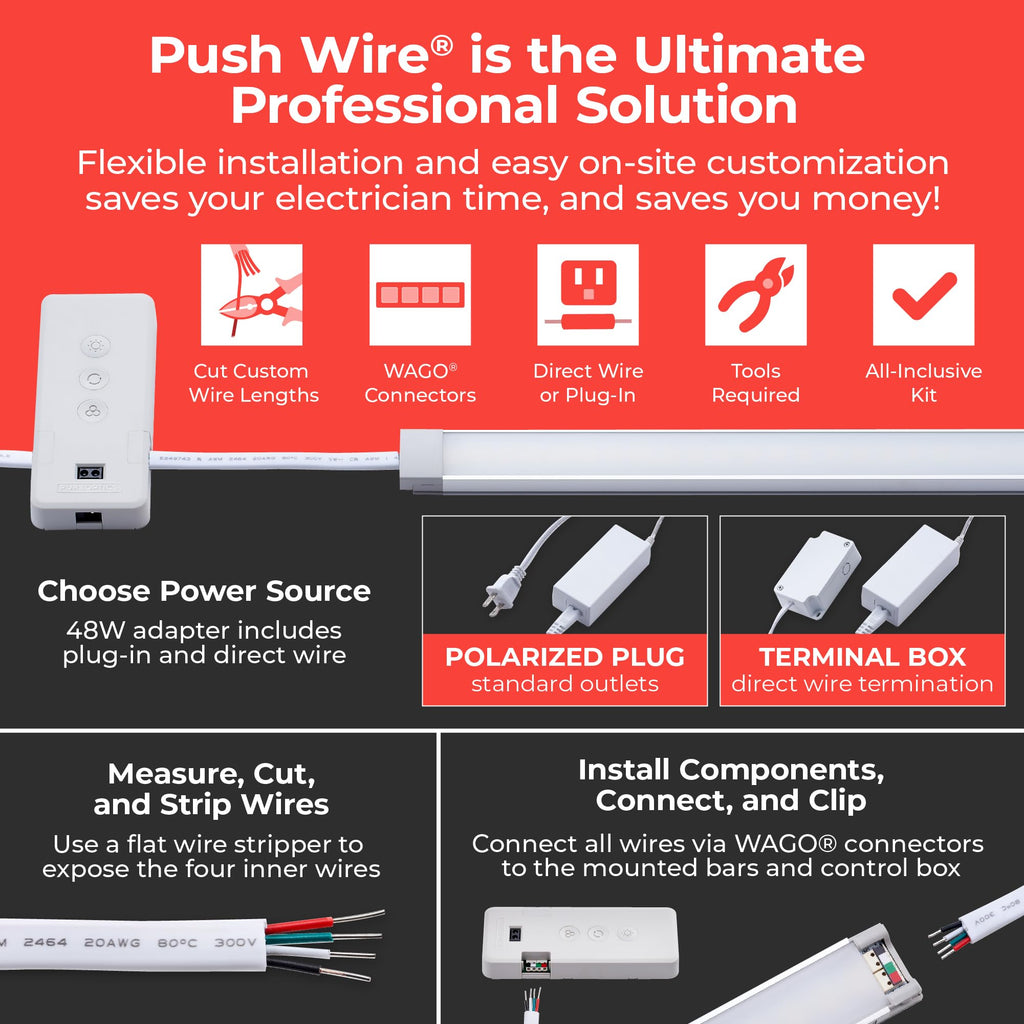 Professional Push Wire Matter Certified Smart Under Cabinet Lighting Kit, Adjustable White and RGB LEDs, Works
