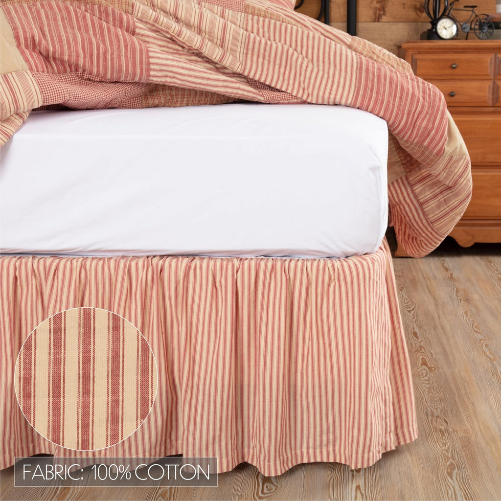 Sawyer Mill Bed Skirt Easy Fit Split Corners Gathered 16 Inch Drop Striped Farmhouse Bedding Dust Ruffle Red Tan King