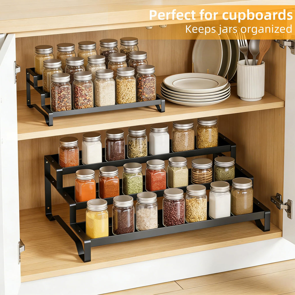 Expandable Spice Rack Organizer for Cabinet, 3-Tier Metal Shelf