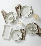 Stoneware Dinnerware Sets, French Perle Scallop White 12-Piece Dinnerware Set for 4, Service For 4