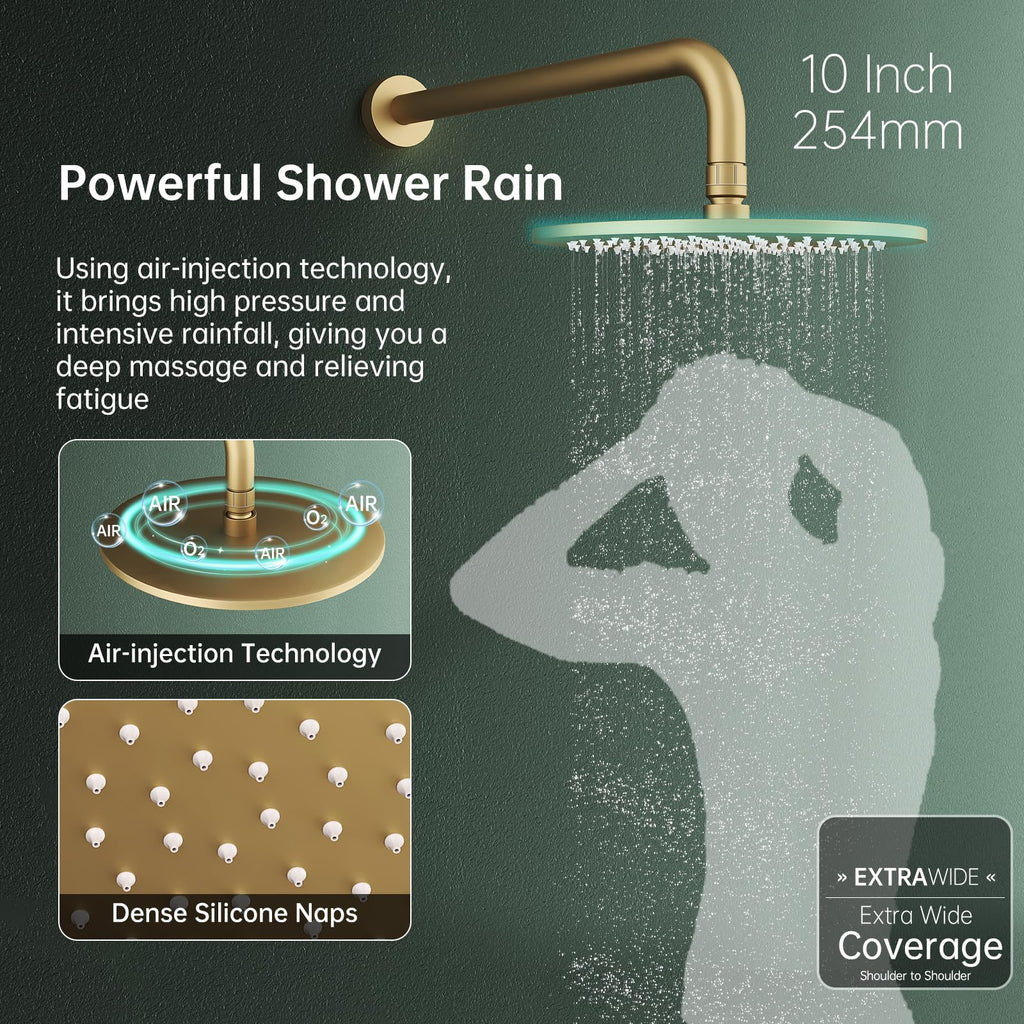 Brushed Gold Rain Shower Head Shower Faucet System Fixture Set