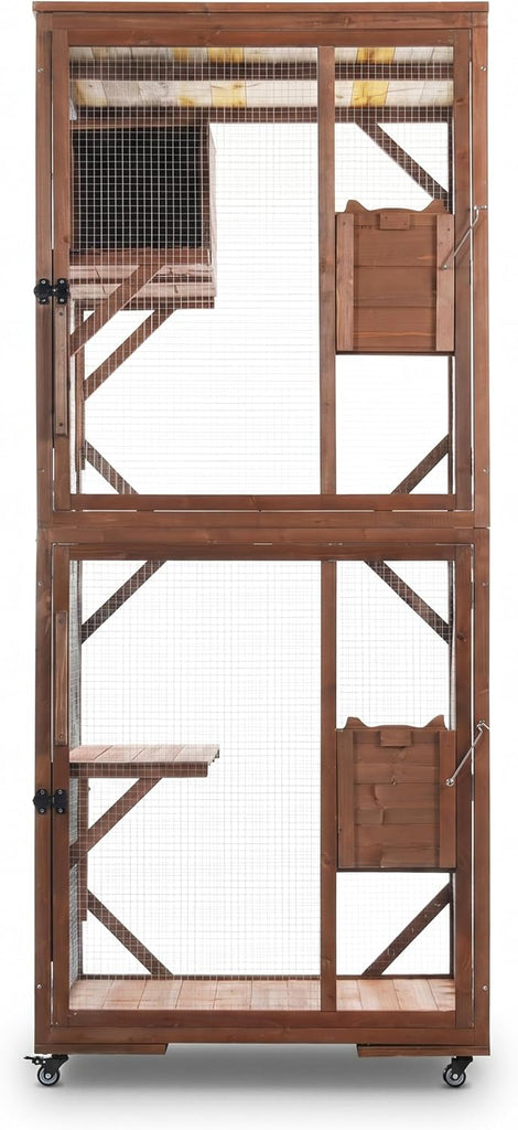 Cathy Large Outdoor Cat Enclosure on Wheels, Weatherproof Cat Playpen with Predator-Proof Wire Mesh, Walk-in Cat