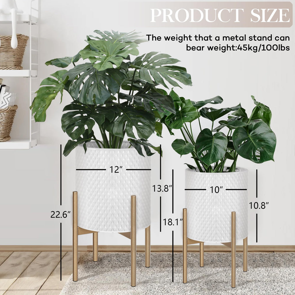 Set of 2 Modern Planters with Stand for Indoor Outdoor Plants