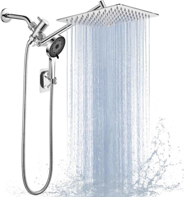 Shower Head, Rain Shower Head with Handheld Spray Combo, 8 Inch Adjustable High Pressure Rainfall Shower Head, Dual